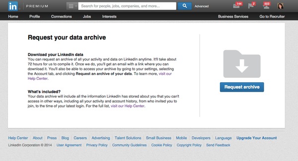 Request LinkedIn data archive