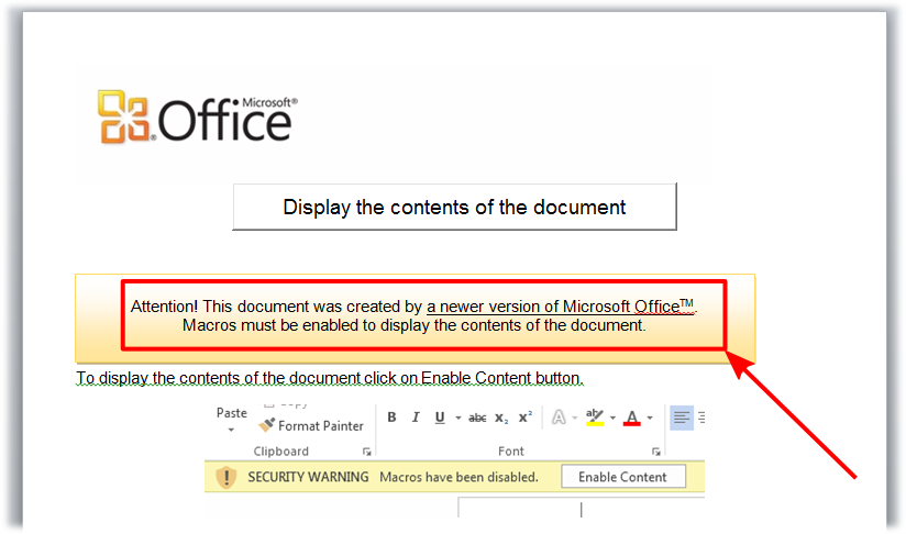a malicious Office document trying to convince the user to enable macros.