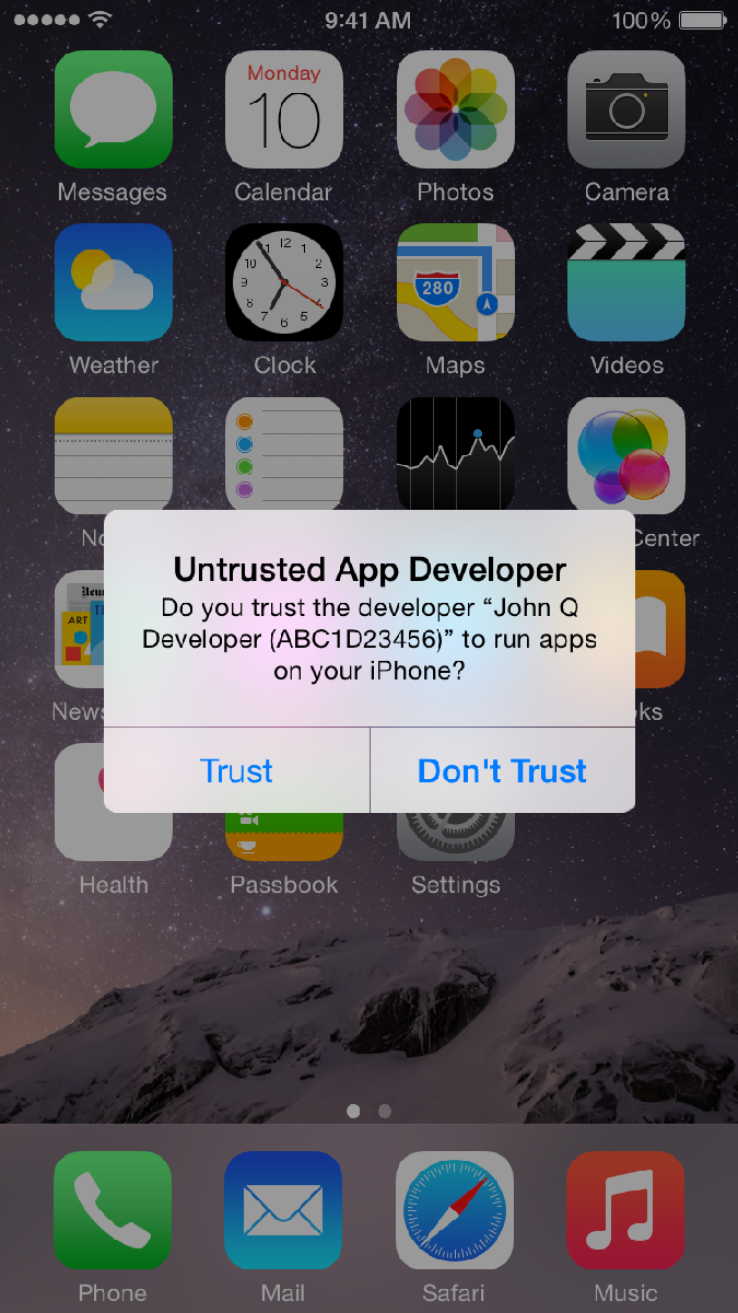 iOS Trust Warning