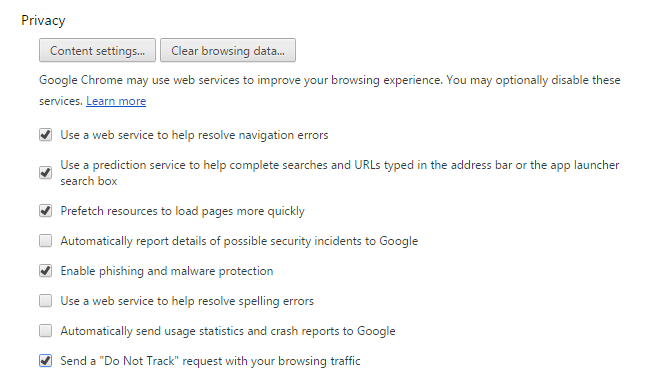 Chrome Privacy Settings