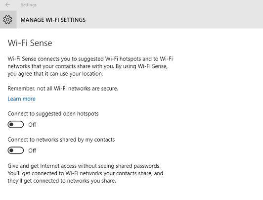Windows 10 Wi-Fi Sense