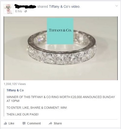 Tiffany Facebook like-farming scam