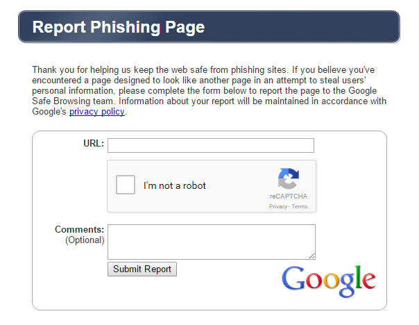 report phishing page