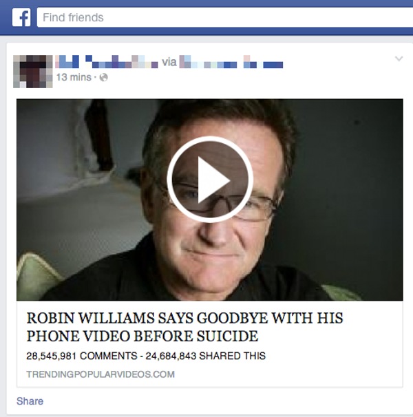 Robin Williams Facebook scam