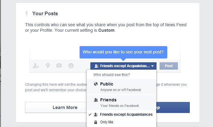 facebook privacy check - up posts