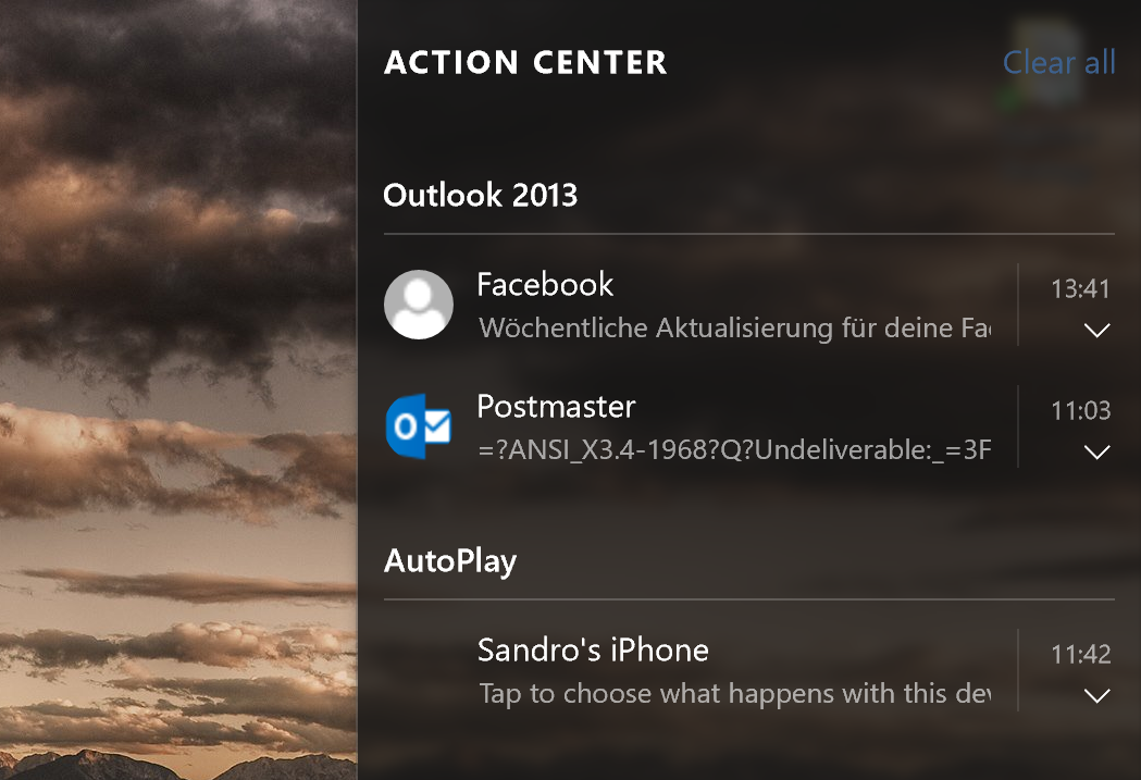W10 Action Center