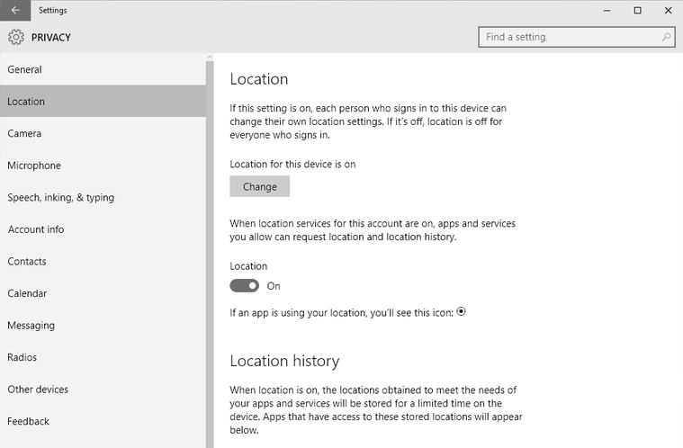 Windows 10 Location Services