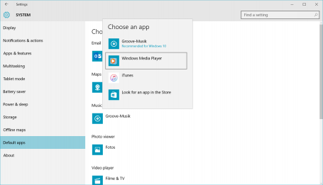 Setting default apps in Windows 10